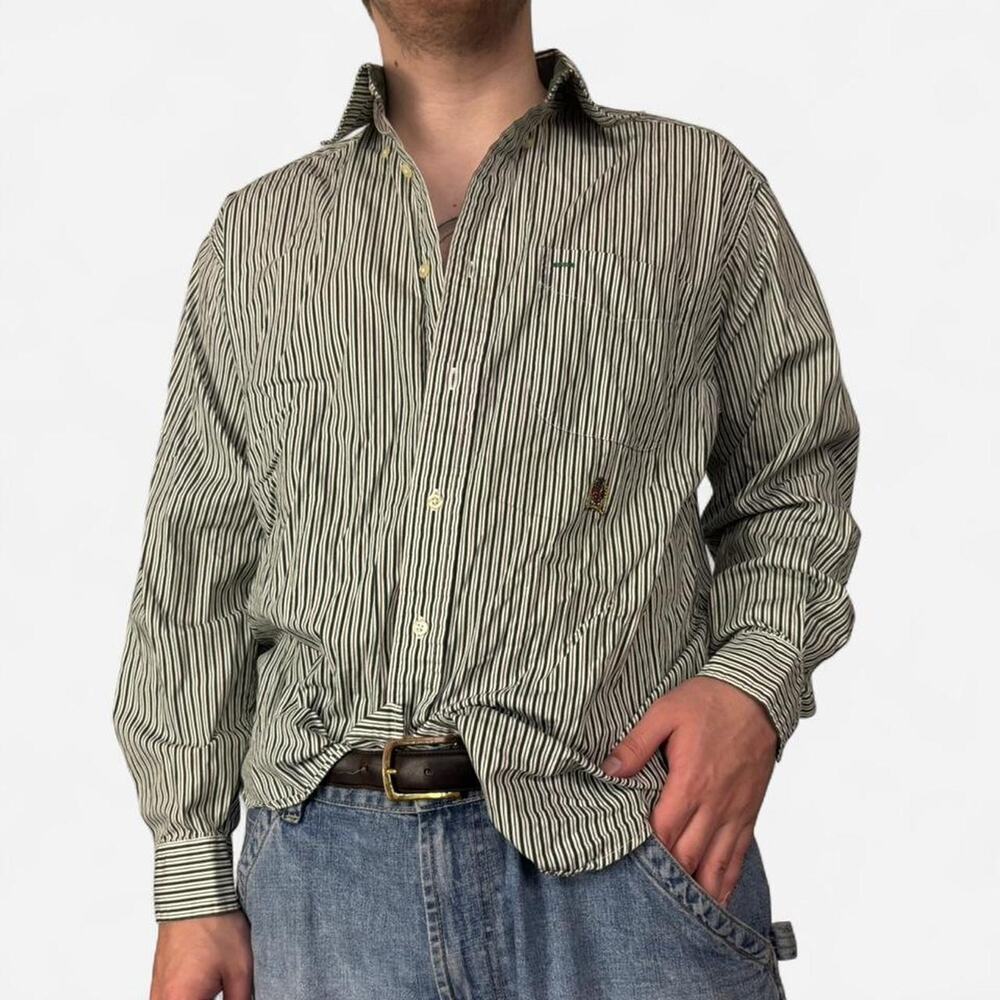 90s Tommy Hilfiger Green Striped Button Up Shirt